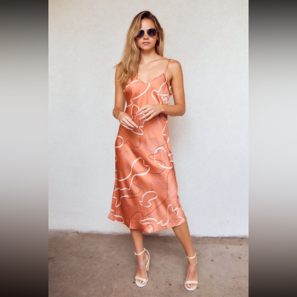 Lush Women’s Orange Abstract Print Slip Midi Dress Size L
